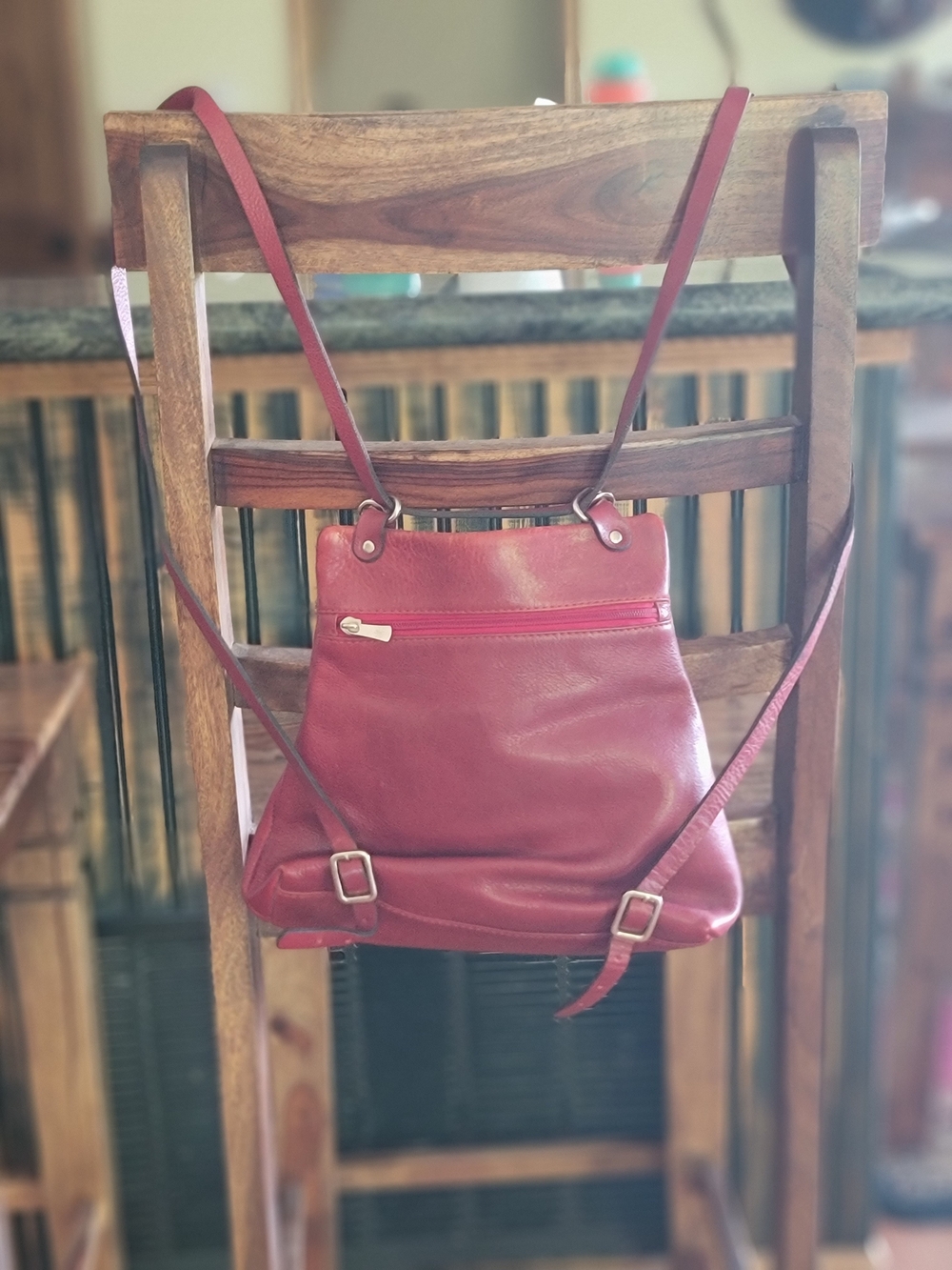 Women's Italian Leather Crossbody Backpack - Burgundy